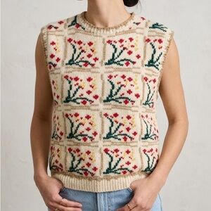 Allen Solly Floral Knit  wool Sweater Vest - Cream and Red